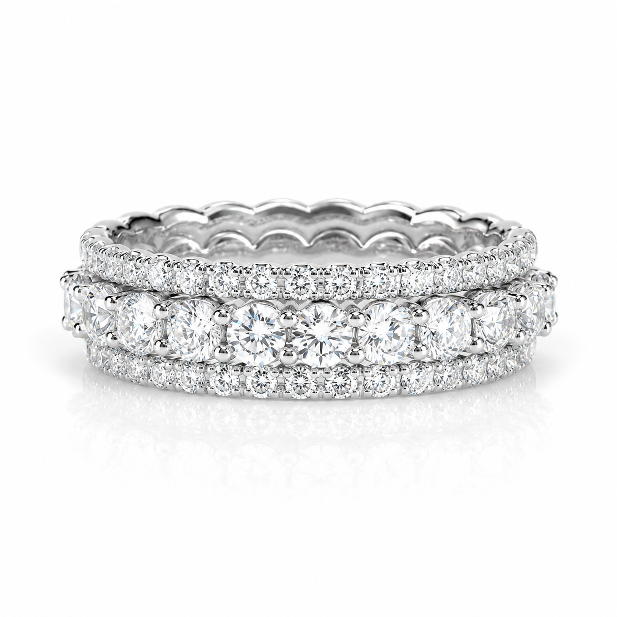 18k White Gold Natural Diamond Scalloped Bridal Engagement Band Ring