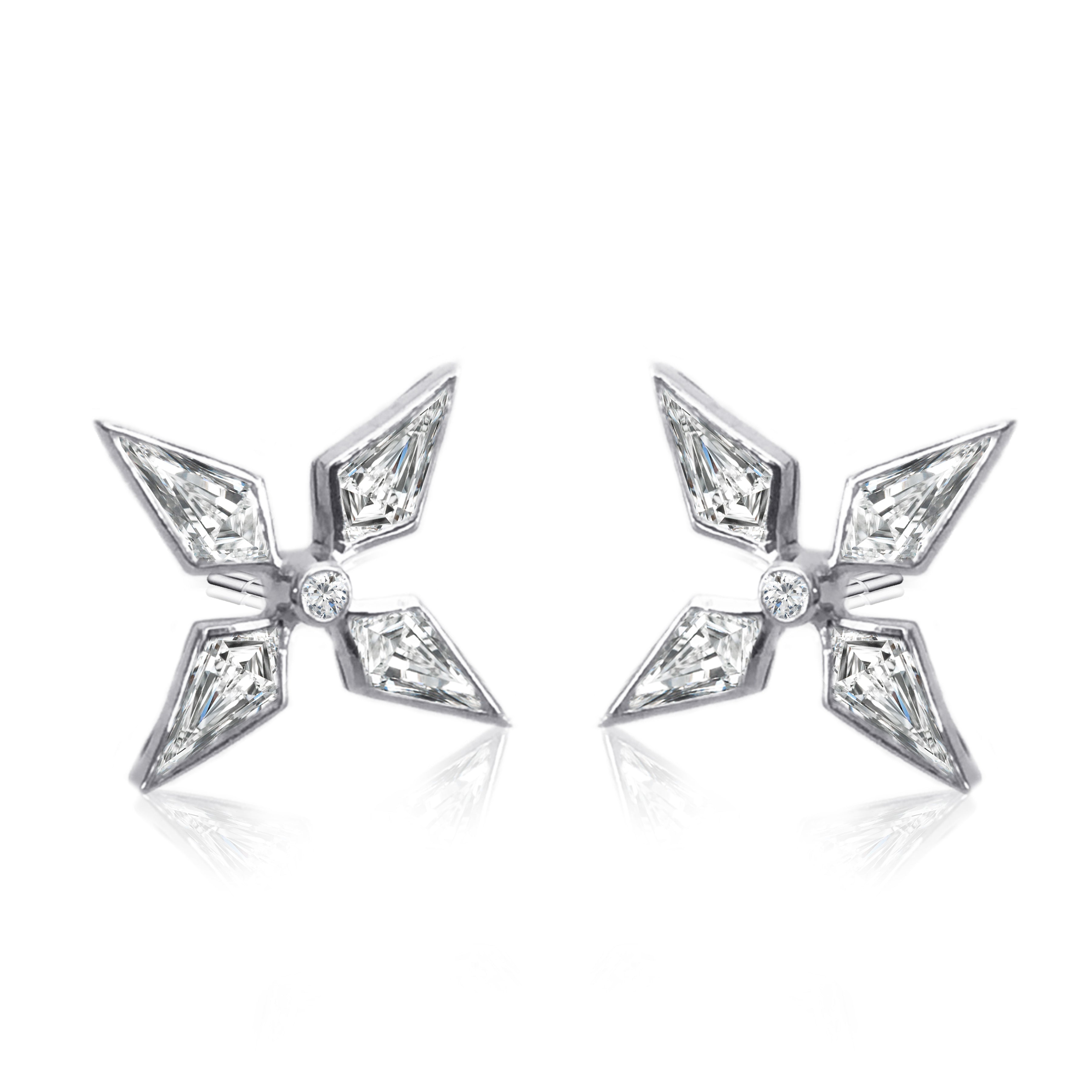 18k White Gold Noble Cut Natural Diamond Start Stud Earrings