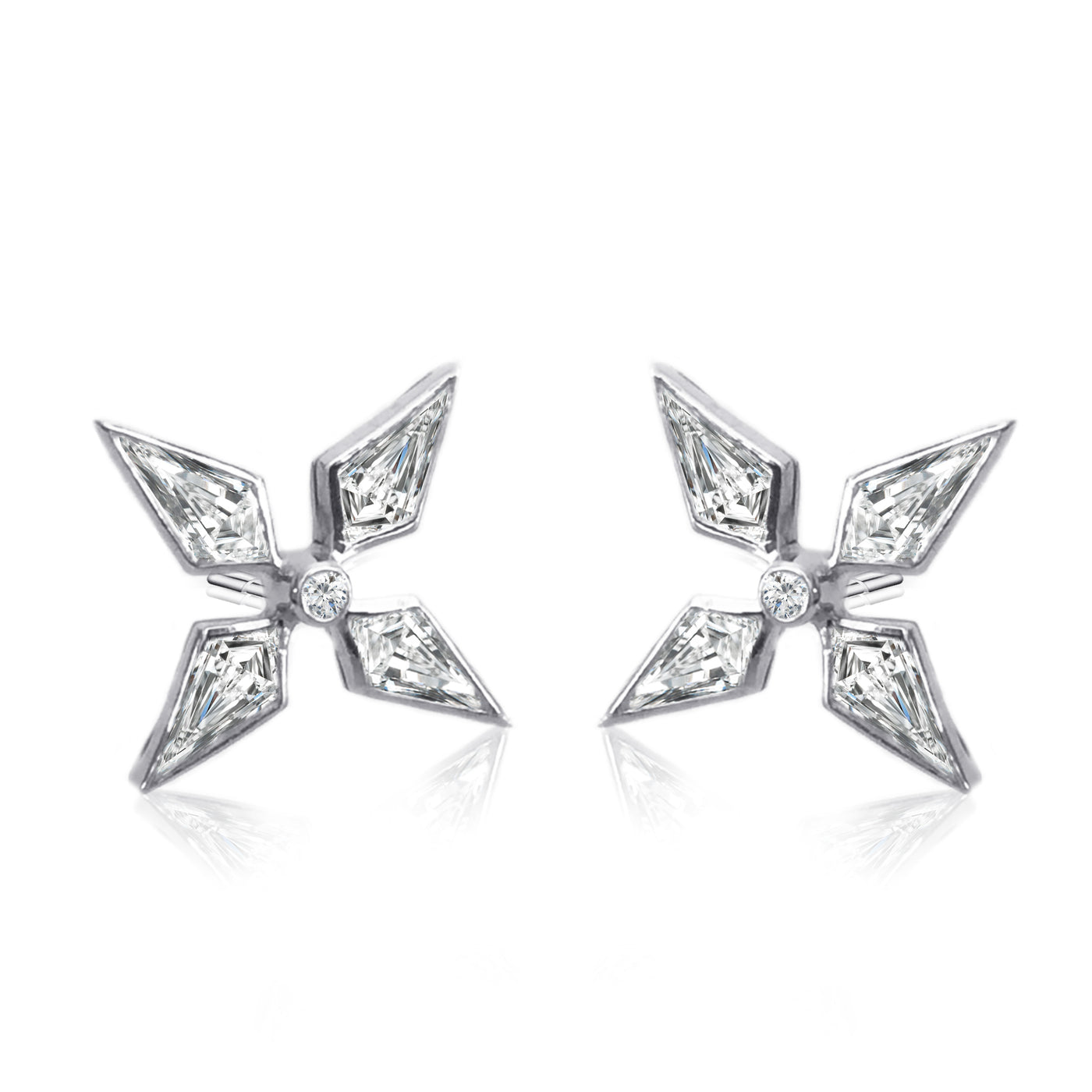 18k White Gold Noble Cut Natural Diamond Start Stud Earrings