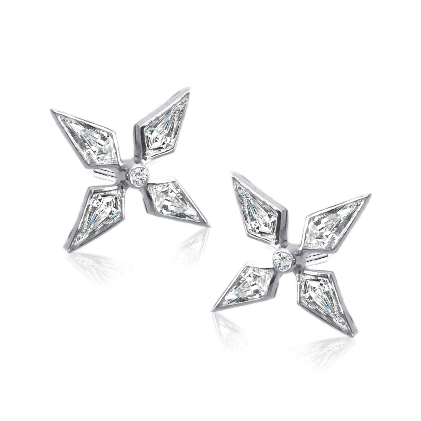 18k White Gold Noble Cut Natural Diamond Start Stud Earrings