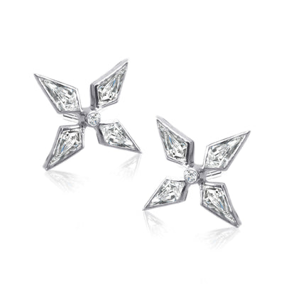 18k White Gold Noble Cut Natural Diamond Start Stud Earrings