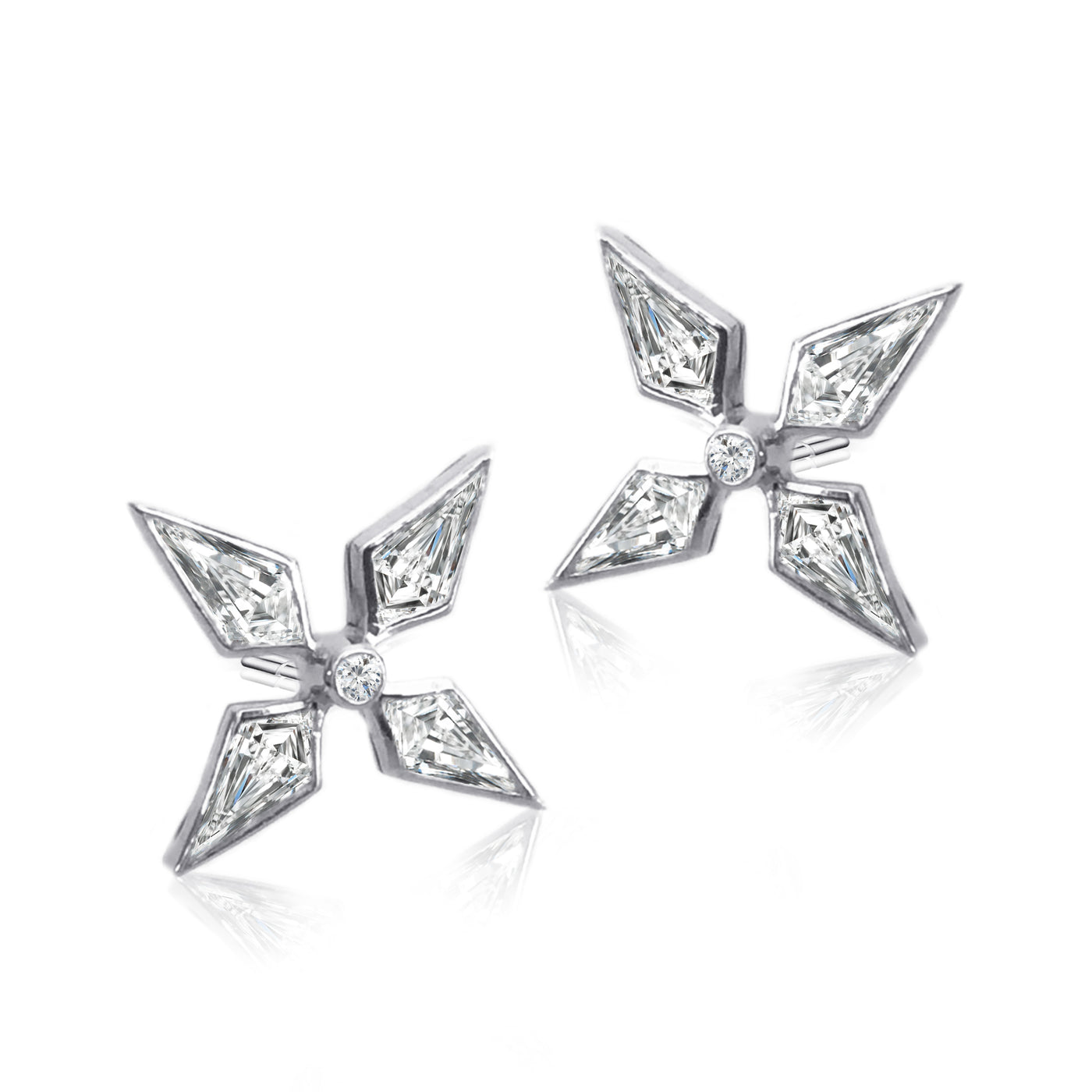 18k White Gold Noble Cut Natural Diamond Start Stud Earrings