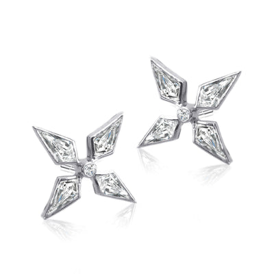 18k White Gold Noble Cut Natural Diamond Start Stud Earrings