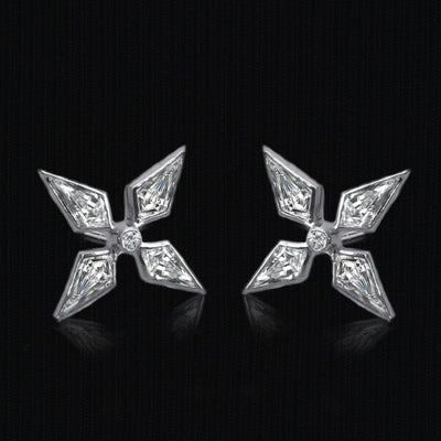 18k White Gold Noble Cut Natural Diamond Start Stud Earrings