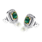 18K White & Yellow Gold Natural Diamonds Green Tourmaline Double Halo  Stud Earrings