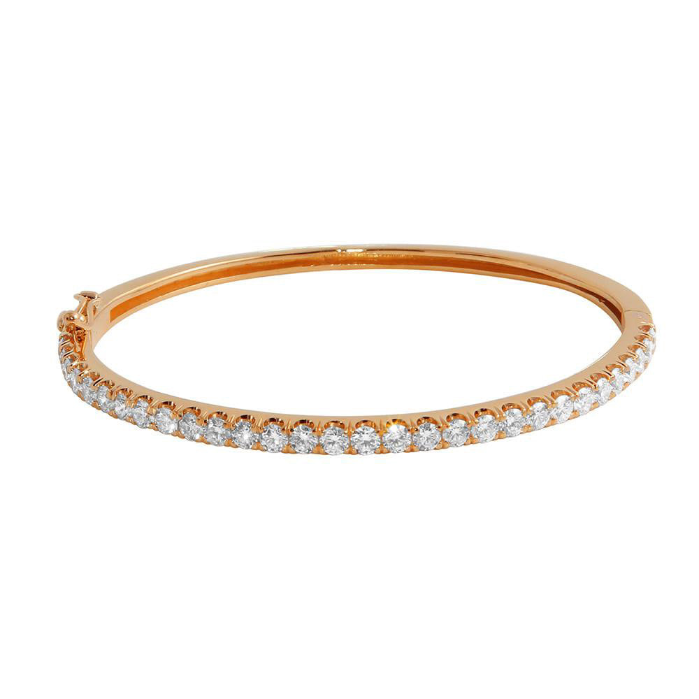 14K White, Yellow or Rose Gold Natural Round Brilliant Diamond Bangle Bracelet