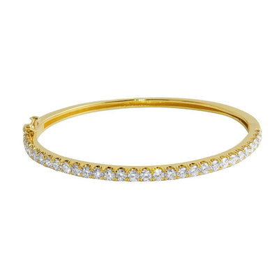 14K White, Yellow or Rose Gold Natural Round Brilliant Diamond Bangle Bracelet