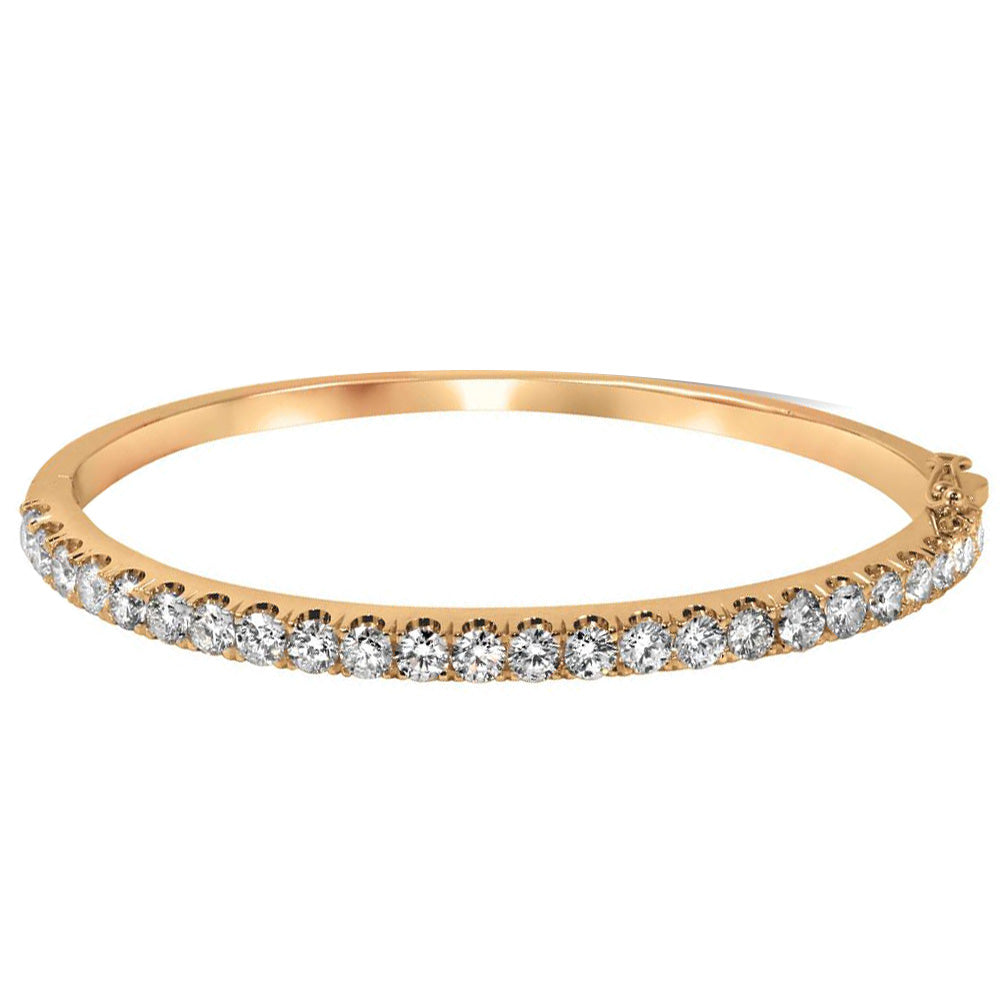 4.14 Carat 14K, 18K White, Yellow or Rose Gold Natural Round Brilliant Diamond Bangle Bracelet