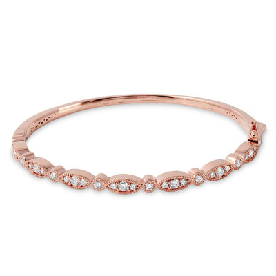 1.45 Carat 14K, 18K White, Yellow or Rose Gold Natural Round Brilliant Diamond Milgrain Bangle Bracelet