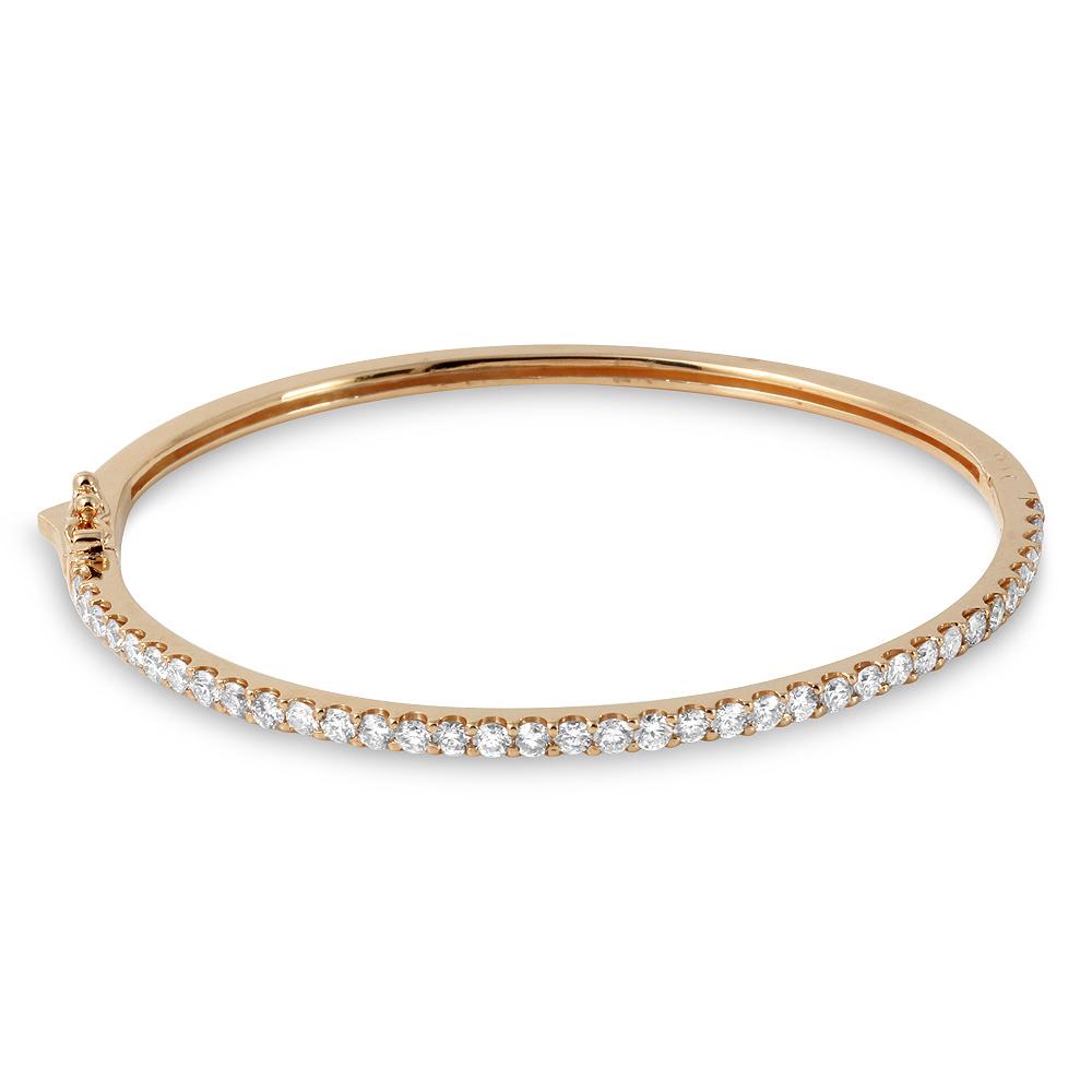 14K, 18K White, Yellow or Rose Gold Natural Round Brilliant Diamond Bangle Bracelet