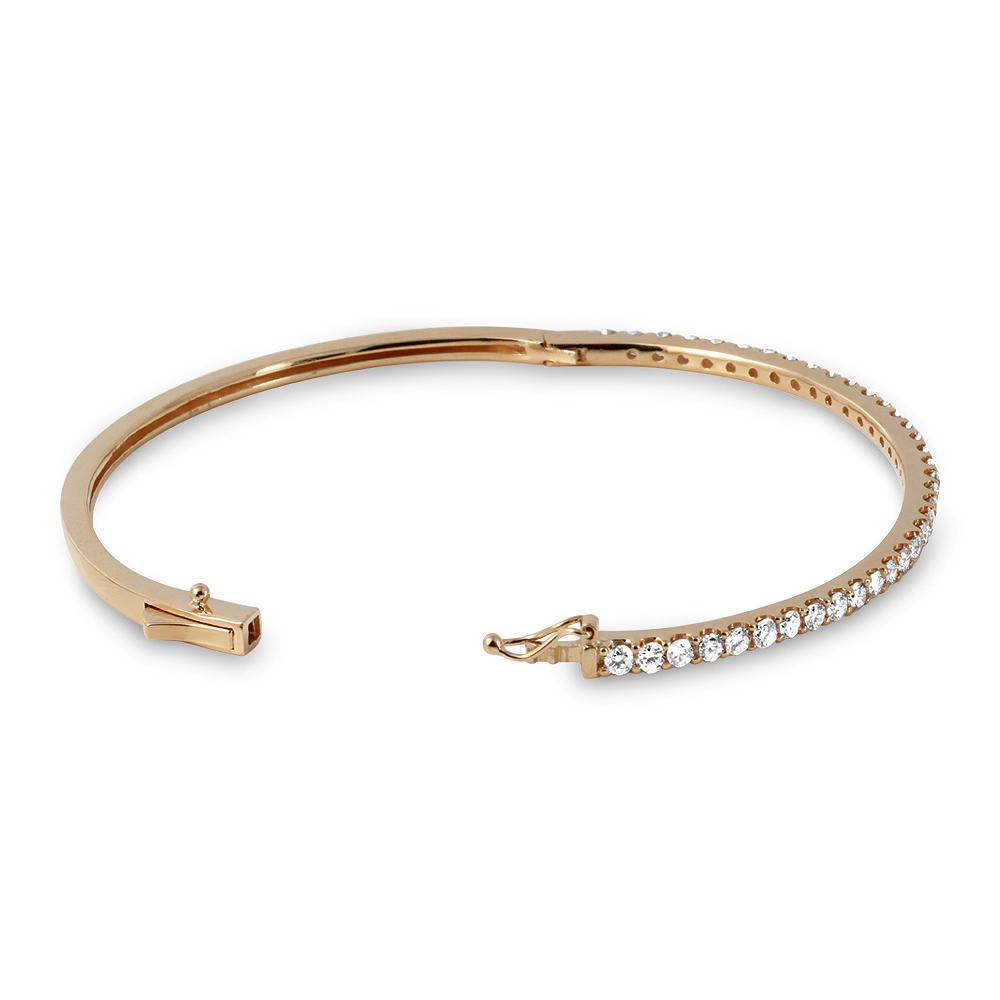 14K, 18K White, Yellow or Rose Gold Natural Round Brilliant Diamond Bangle Bracelet