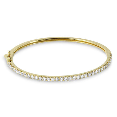 14K, 18K White, Yellow or Rose Gold Natural Round Brilliant Diamond Bangle Bracelet