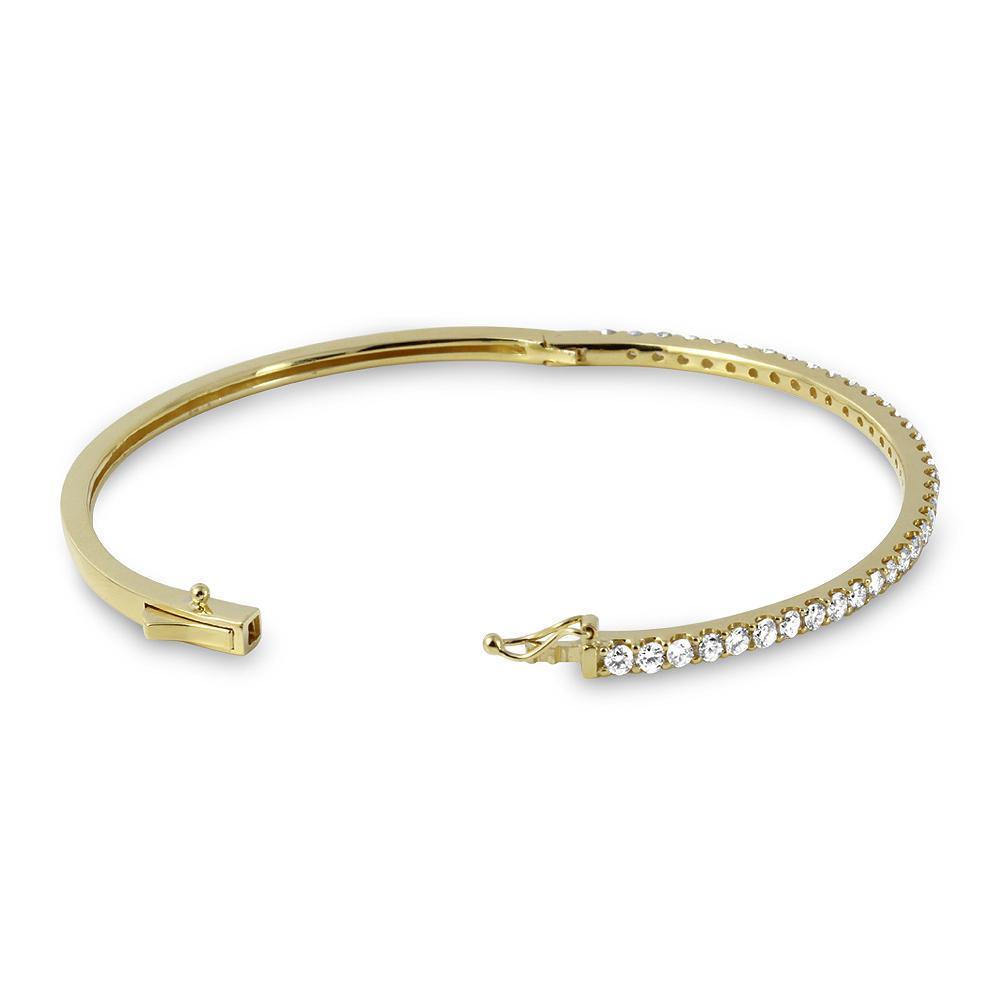 14K, 18K White, Yellow or Rose Gold Natural Round Brilliant Diamond Bangle Bracelet