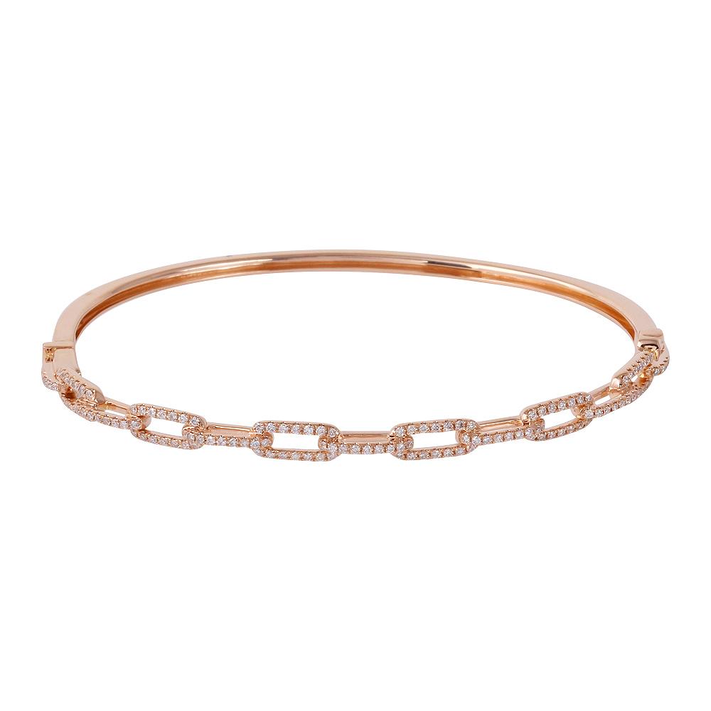 14K  White, Yellow or Rose Gold Natural Diamond Rectangular Chain Link Bangle Bracelet