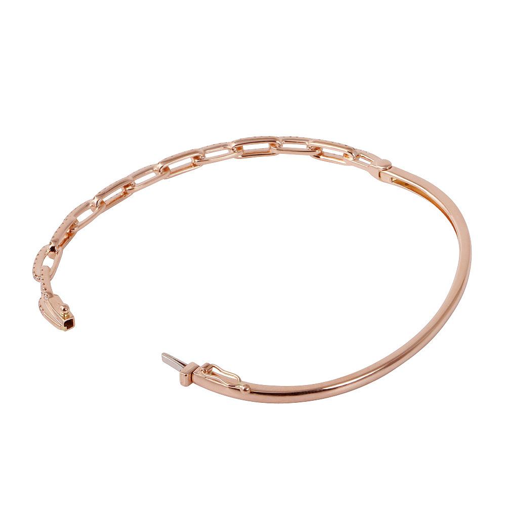 14K  White, Yellow or Rose Gold Natural Diamond Rectangular Chain Link Bangle Bracelet