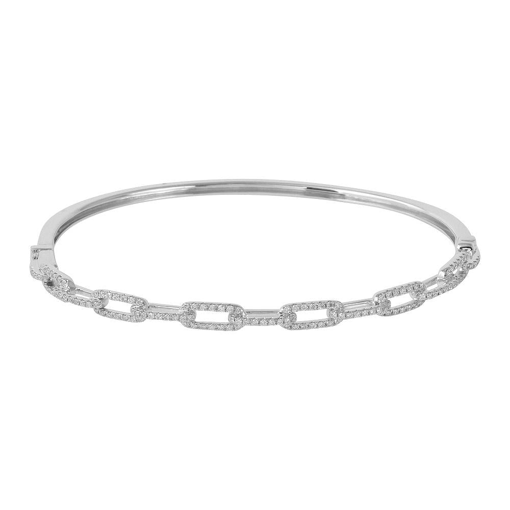 14K  White, Yellow or Rose Gold Natural Diamond Rectangular Chain Link Bangle Bracelet