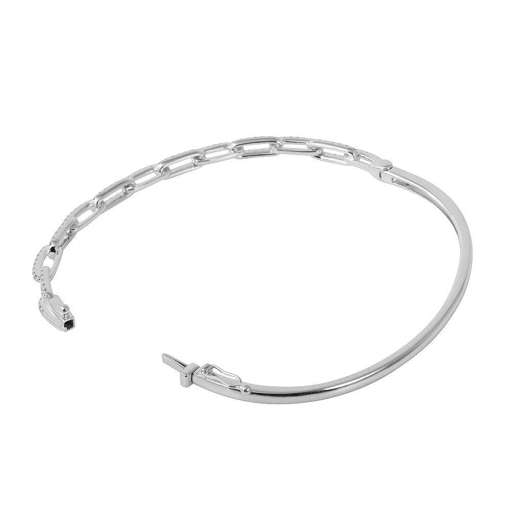 14K  White, Yellow or Rose Gold Natural Diamond Rectangular Chain Link Bangle Bracelet