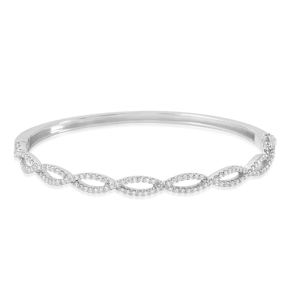 1.81 Carat 14K, 18K White, Yellow or Rose Gold Natural Round Brilliant Diamond Eternity Love Twist Bangle Bracelet