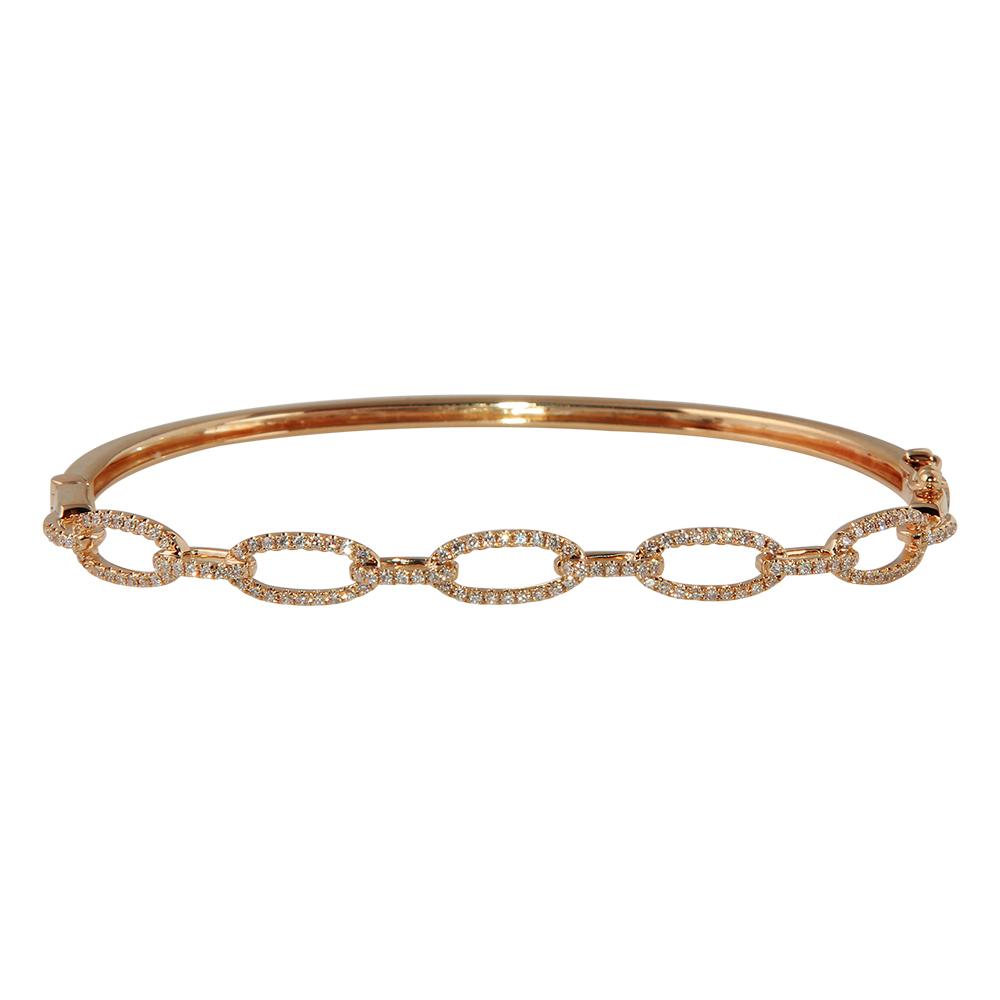 14K, White, Yellow or Rose Gold Natural Diamond Oval Chain Link Bangle Bracelet