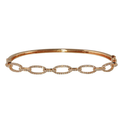 14K, White, Yellow or Rose Gold Natural Diamond Oval Chain Link Bangle Bracelet