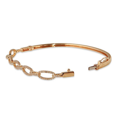 14K, White, Yellow or Rose Gold Natural Diamond Oval Chain Link Bangle Bracelet