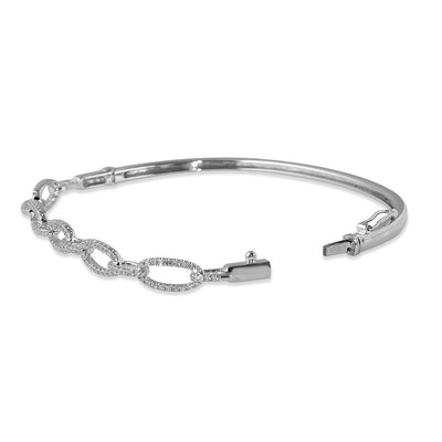 14K, White, Yellow or Rose Gold Natural Diamond Oval Chain Link Bangle Bracelet