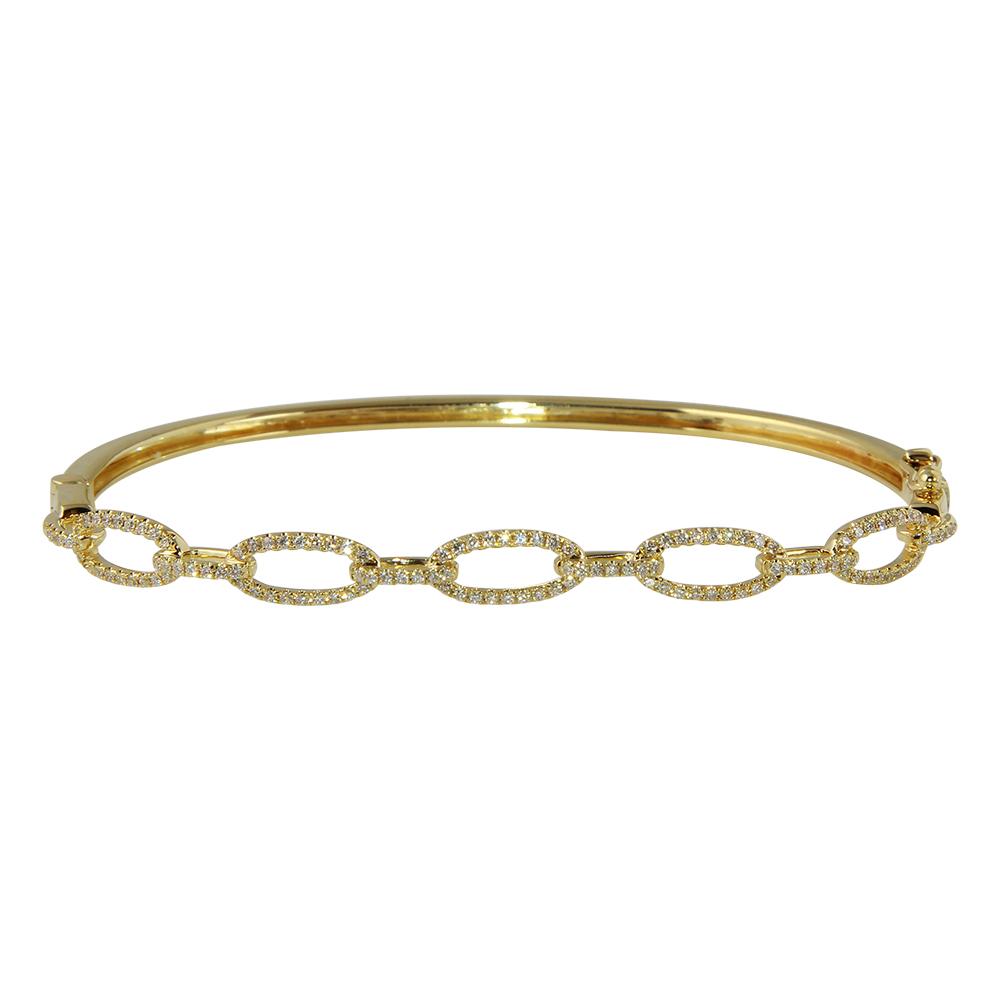 14K, White, Yellow or Rose Gold Natural Diamond Oval Chain Link Bangle Bracelet