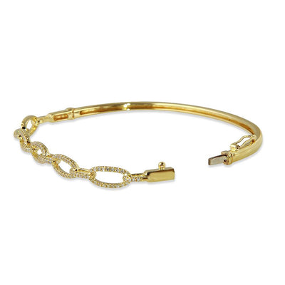 14K, White, Yellow or Rose Gold Natural Diamond Oval Chain Link Bangle Bracelet