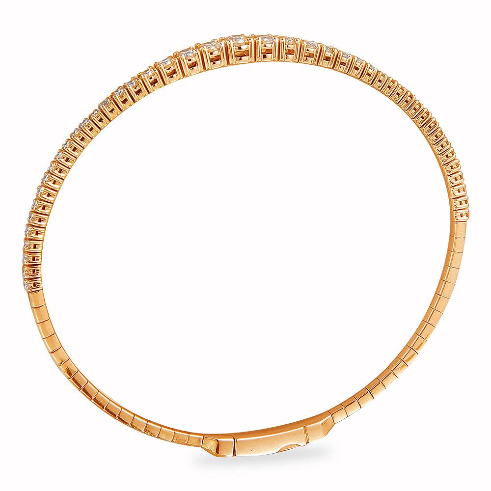 1.8 Carat 14K, 18K White, Yellow or Rose Gold Natural Round Brilliant Graduated Diamonds Flexible Bangle Bracelet