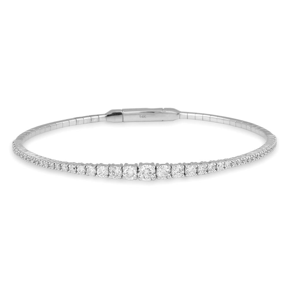 1.8 Carat 14K, 18K White, Yellow or Rose Gold Natural Round Brilliant Graduated Diamonds Flexible Bangle Bracelet