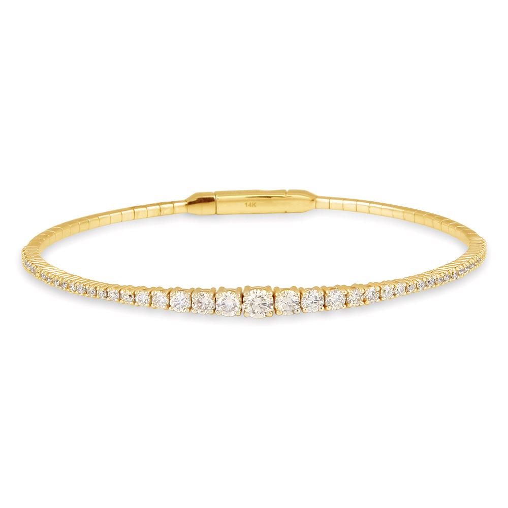 1.8 Carat 14K, 18K White, Yellow or Rose Gold Natural Round Brilliant Graduated Diamonds Flexible Bangle Bracelet