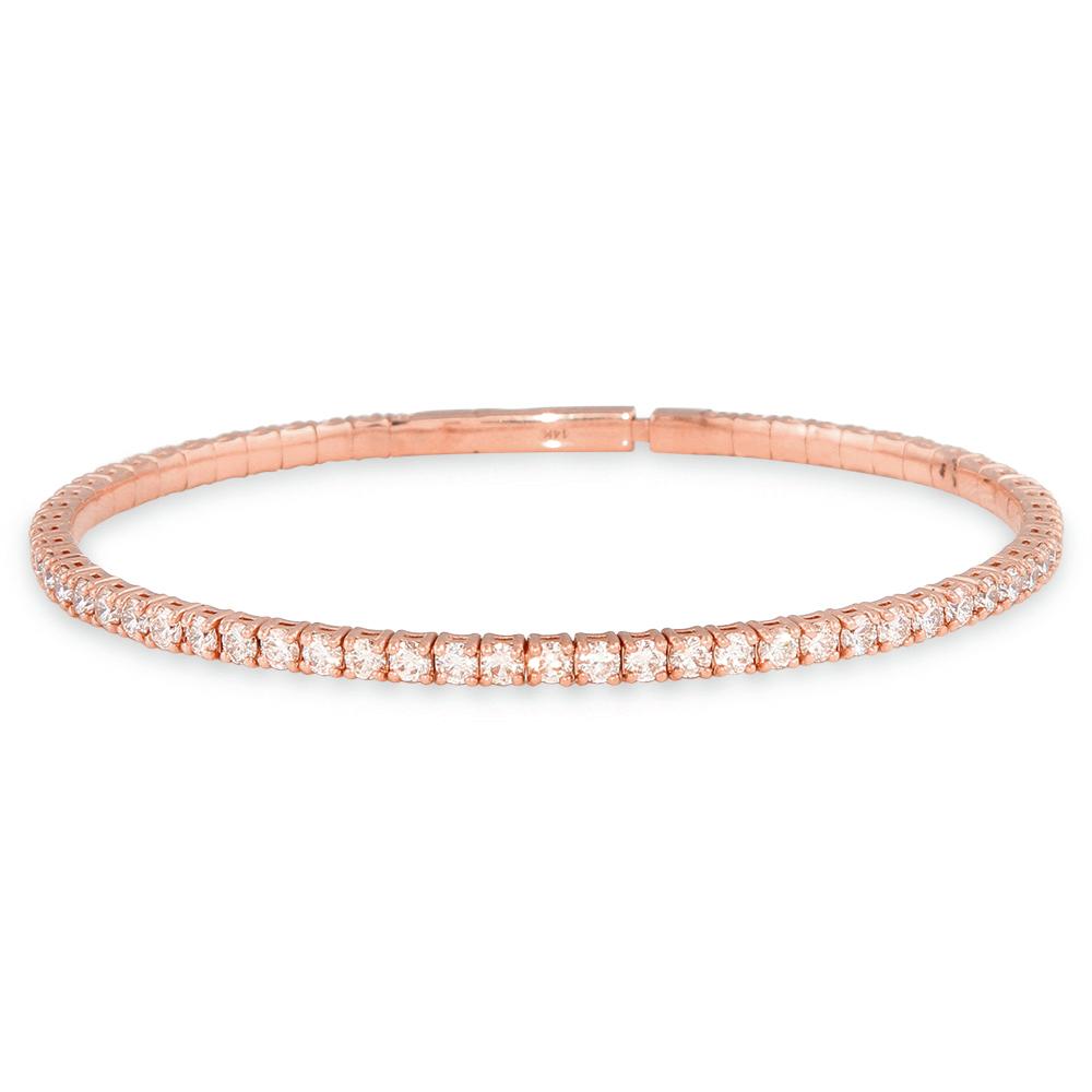 3.30 Carat 14K, 18K White, Yellow or Rose Gold Natural Round Brilliant Diamond Flexible Bangle Bracelet