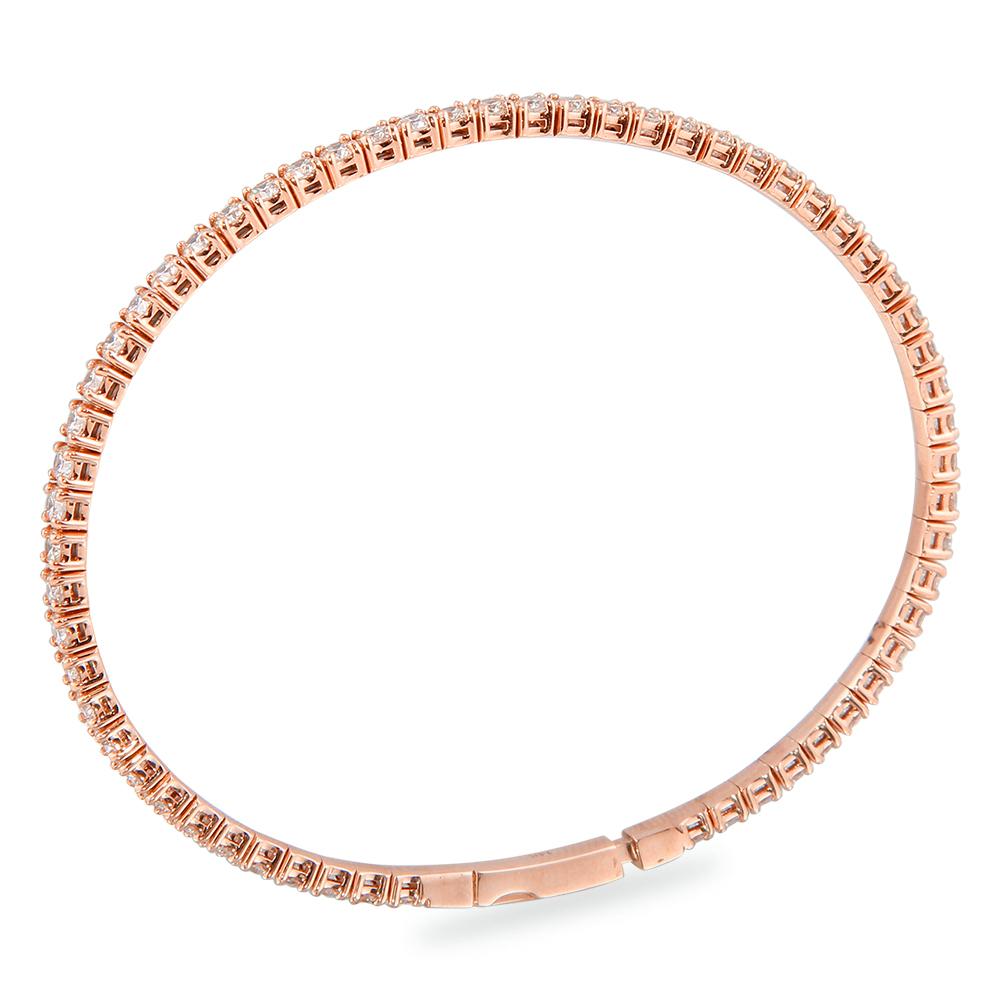 3.30 Carat 14K, 18K White, Yellow or Rose Gold Natural Round Brilliant Diamond Flexible Bangle Bracelet