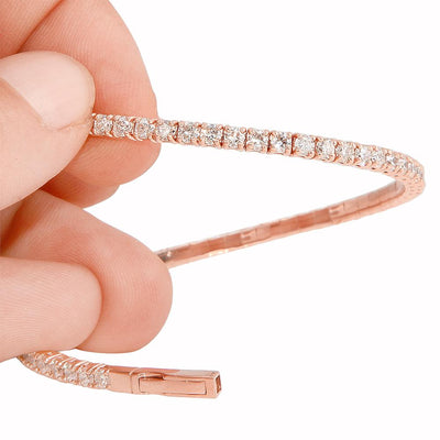 3.30 Carat 14K, 18K White, Yellow or Rose Gold Natural Round Brilliant Diamond Flexible Bangle Bracelet