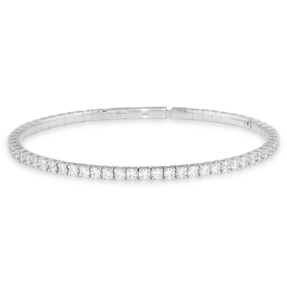 3.30 Carat 14K, 18K White, Yellow or Rose Gold Natural Round Brilliant Diamond Flexible Bangle Bracelet