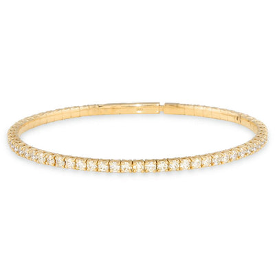 3.30 Carat 14K, 18K White, Yellow or Rose Gold Natural Round Brilliant Diamond Flexible Bangle Bracelet