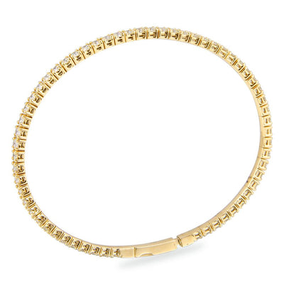 3.30 Carat 14K, 18K White, Yellow or Rose Gold Natural Round Brilliant Diamond Flexible Bangle Bracelet