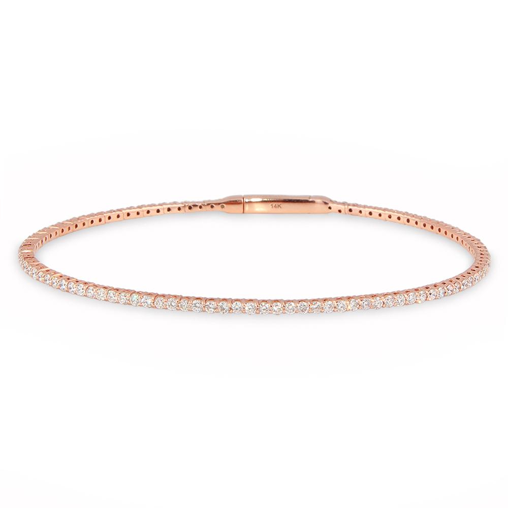 14K  White, Yellow or Rose Gold Natural Diamond Flexible Bangle Bracelet