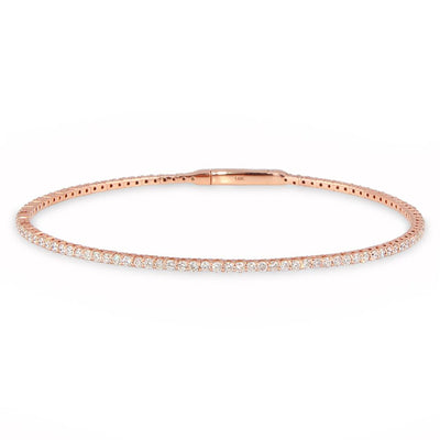 14K  White, Yellow or Rose Gold Natural Diamond Flexible Bangle Bracelet