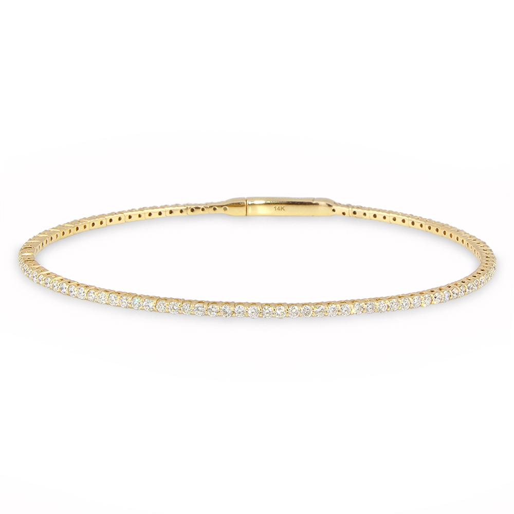 14K  White, Yellow or Rose Gold Natural Diamond Flexible Bangle Bracelet