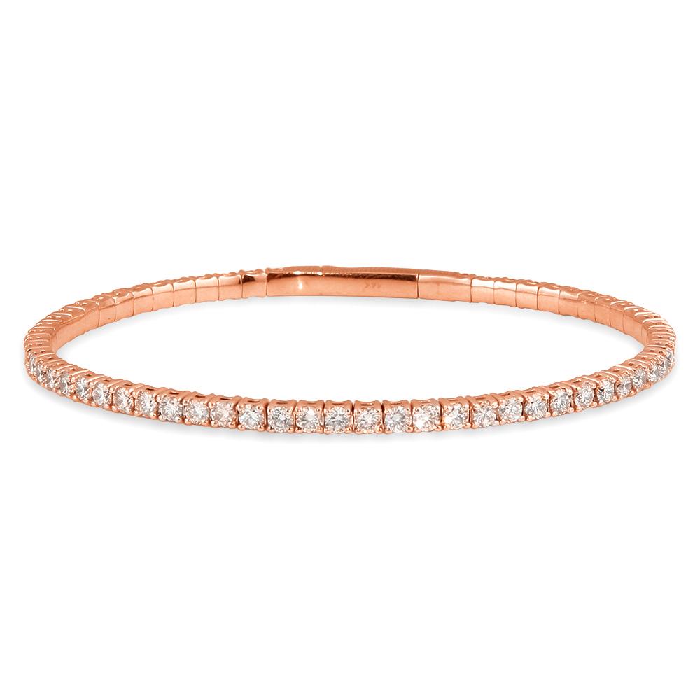 3.31 Carat 14K, 18K White, Yellow or Rose Gold Natural Round Brilliant Diamond Flexible Bangle Bracelet