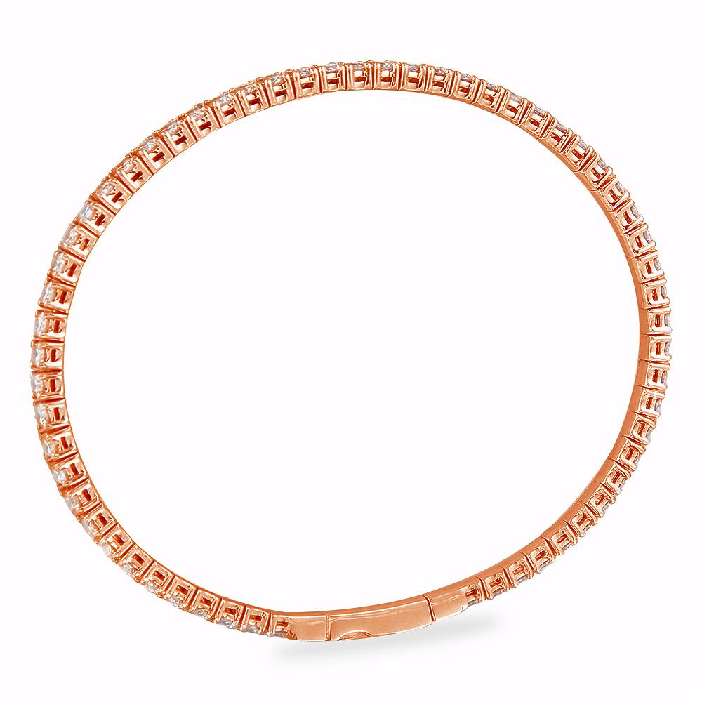 3.31 Carat 14K, 18K White, Yellow or Rose Gold Natural Round Brilliant Diamond Flexible Bangle Bracelet