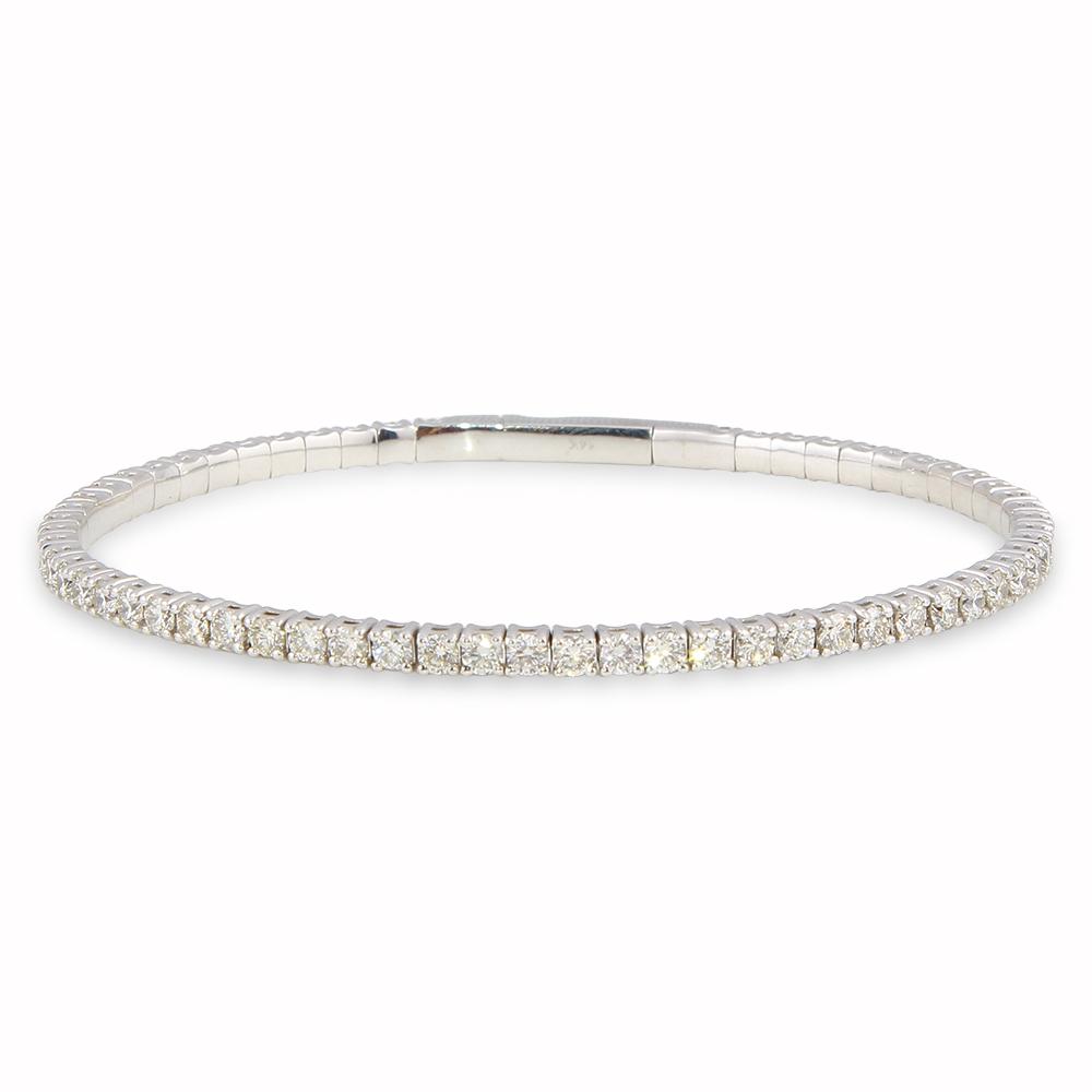 3.31 Carat 14K, 18K White, Yellow or Rose Gold Natural Round Brilliant Diamond Flexible Bangle Bracelet