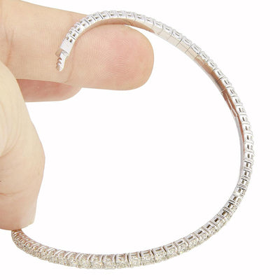 3.31 Carat 14K, 18K White, Yellow or Rose Gold Natural Round Brilliant Diamond Flexible Bangle Bracelet