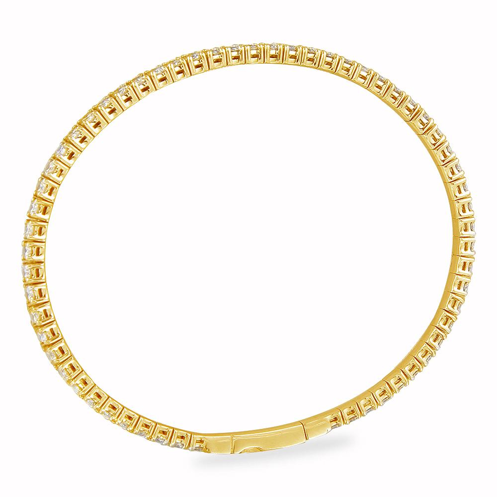 3.31 Carat 14K, 18K White, Yellow or Rose Gold Natural Round Brilliant Diamond Flexible Bangle Bracelet