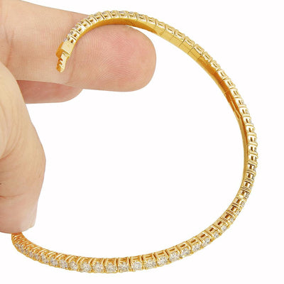 3.31 Carat 14K, 18K White, Yellow or Rose Gold Natural Round Brilliant Diamond Flexible Bangle Bracelet