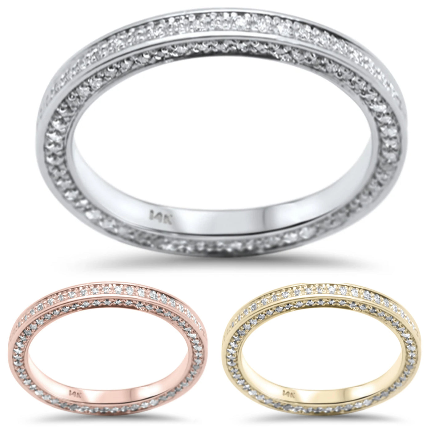 14k White, Rose or Yellow Gold Three Sided Diamond Chanel Eternity, Engagement Stackable Band Ring