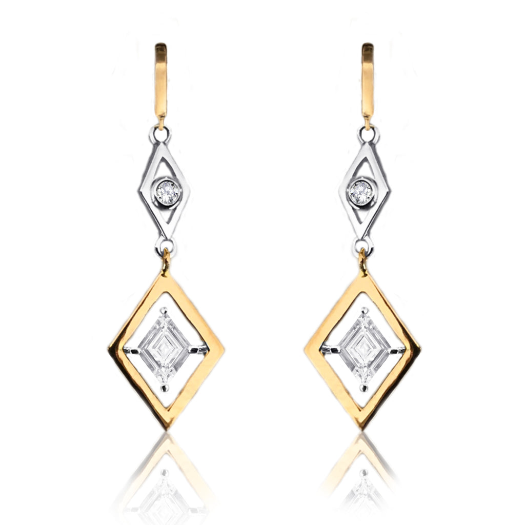 18k Rose & White Gold Natural Diamonds Virtue Cut Dangle Earrings