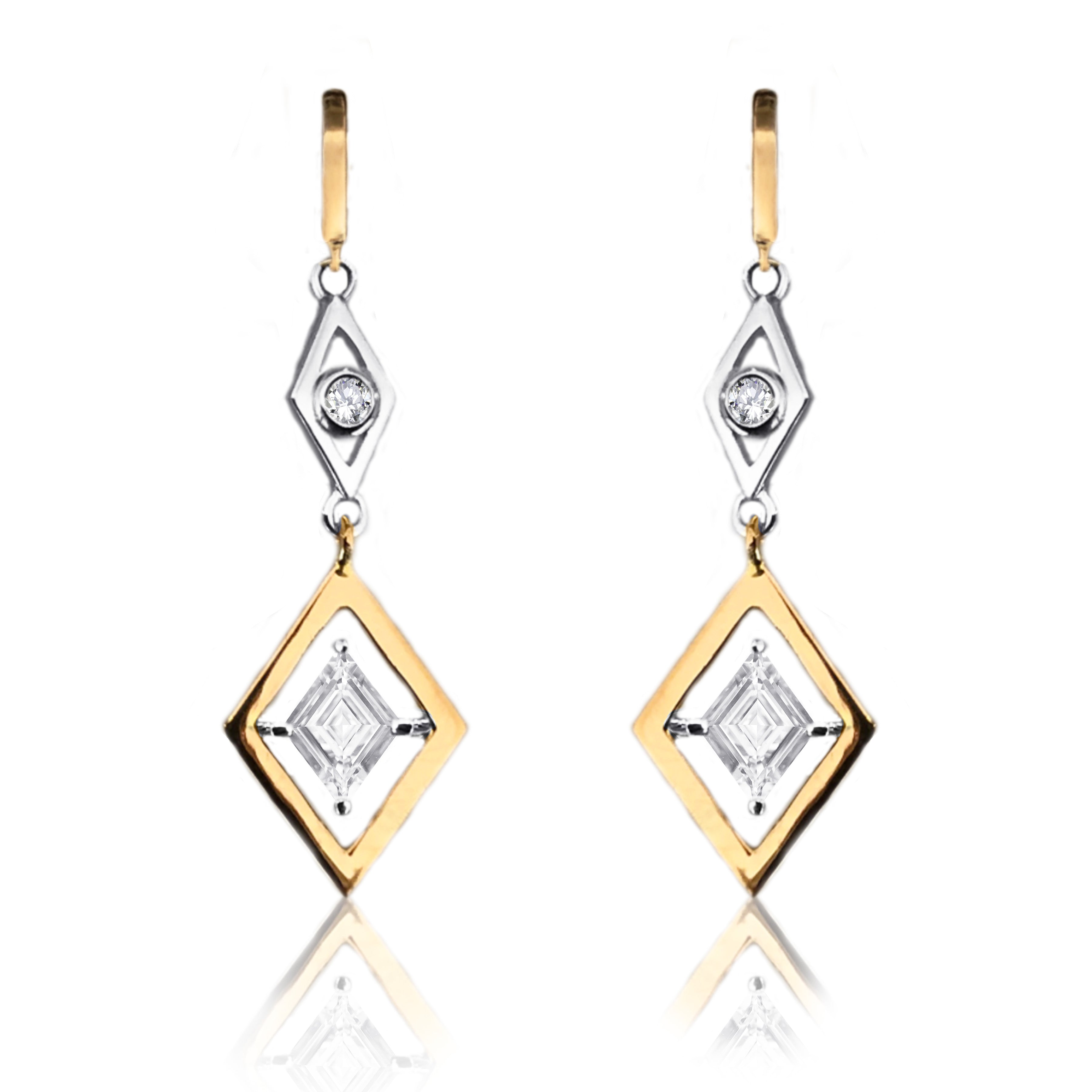 18k Rose & White Gold Natural Diamonds Virtue Cut Dangle Earrings