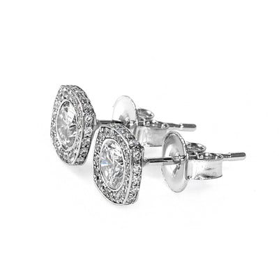 14k White Gold,Diamonds, Halo Bridal Stud Earrings